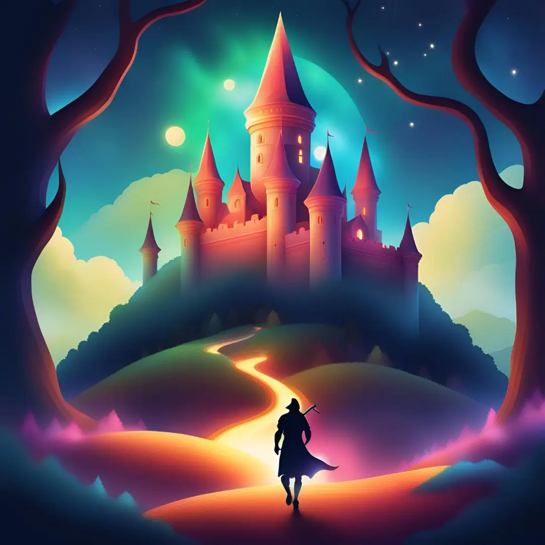 Poster for "Castle of the Wind," featuring a majestic castle amidst swirling clouds and vibrant landscapes.