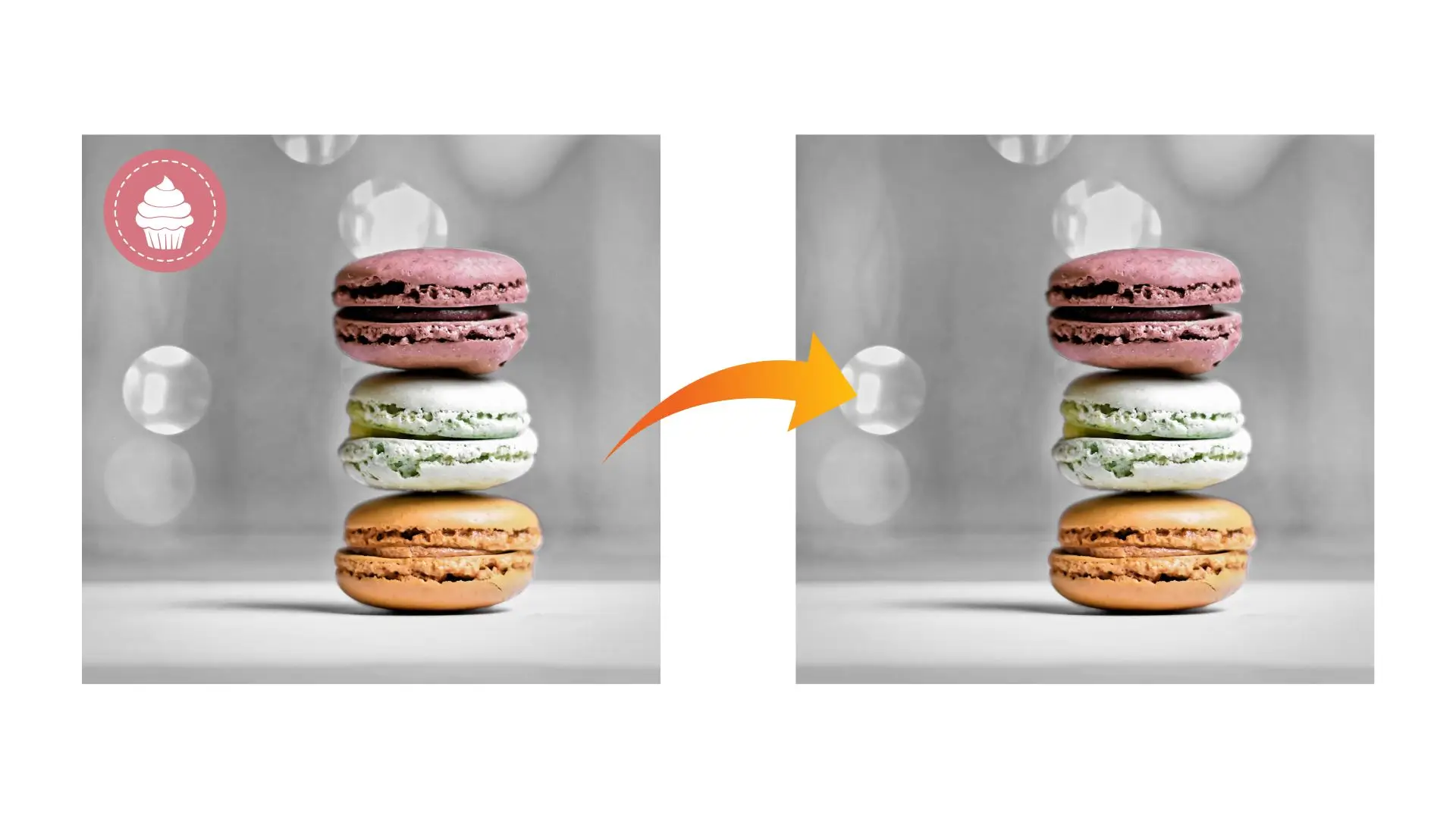 Two colorful macarons displayed on a wooden table, showcasing their delicate textures and vibrant hues.
