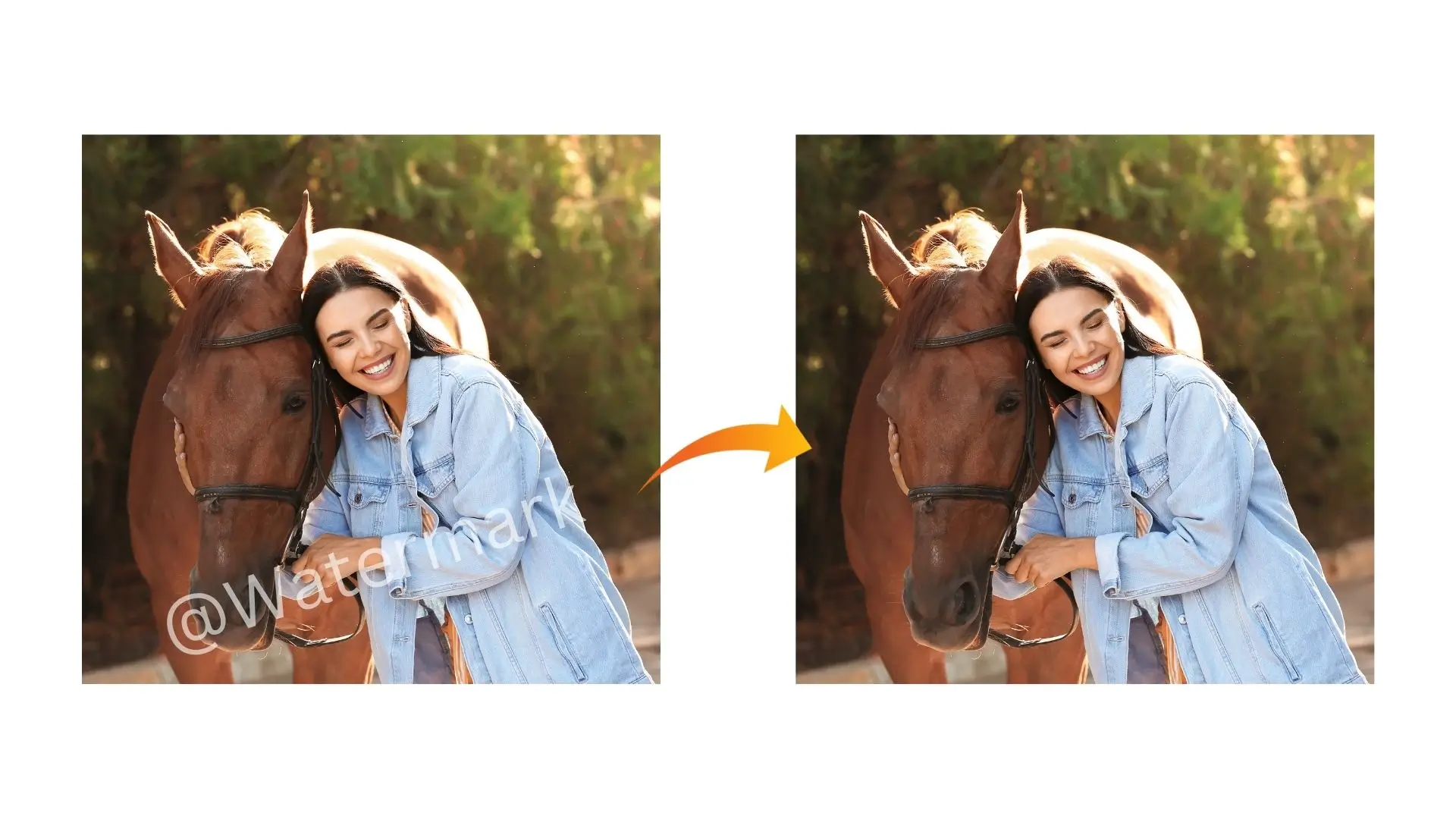 A woman joyfully embraces a horse in two heartwarming images, showcasing their bond and connection.