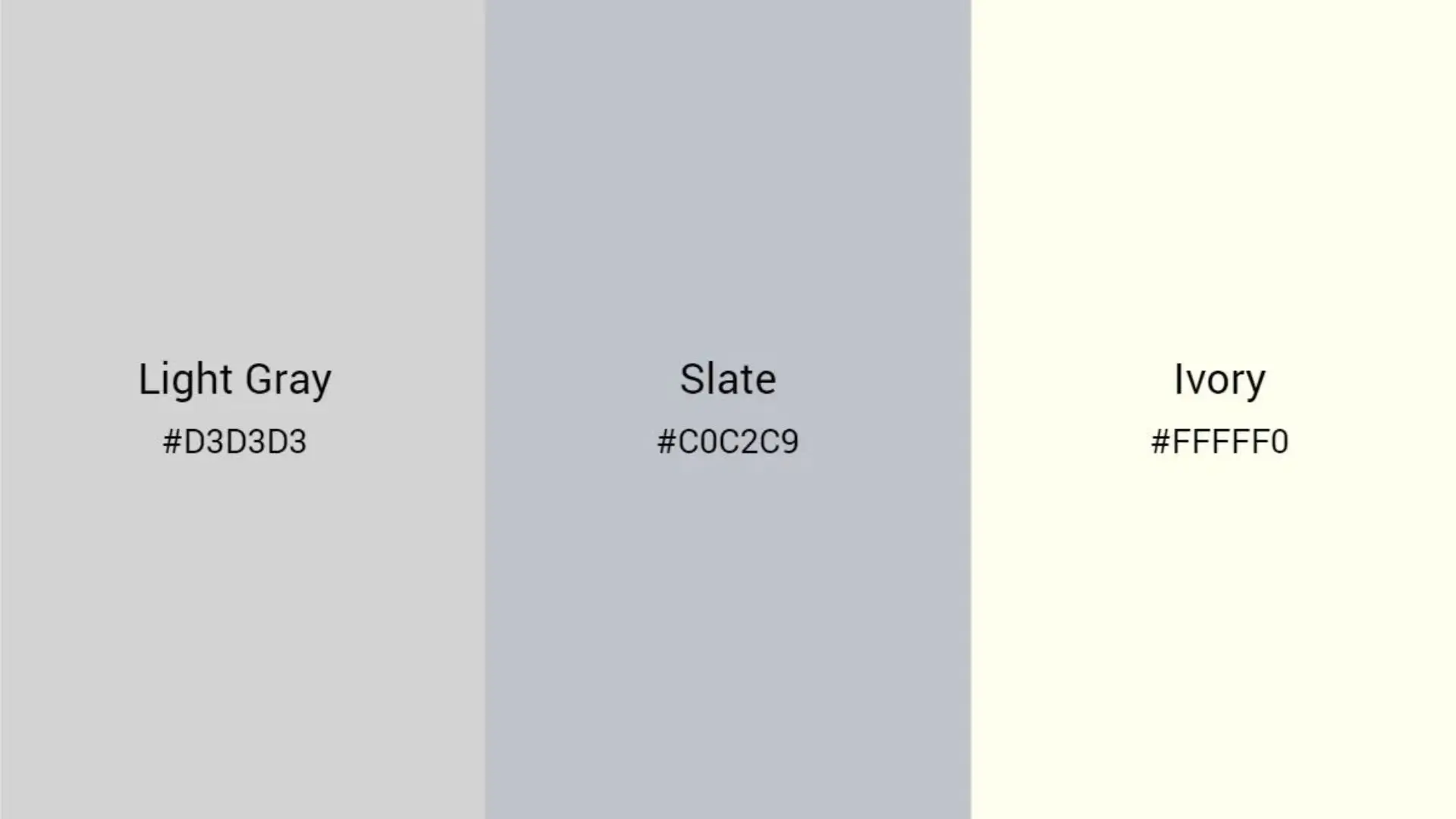 A color palette featuring light gray, slate, and ivory shades, showcasing a harmonious blend of neutral tones.