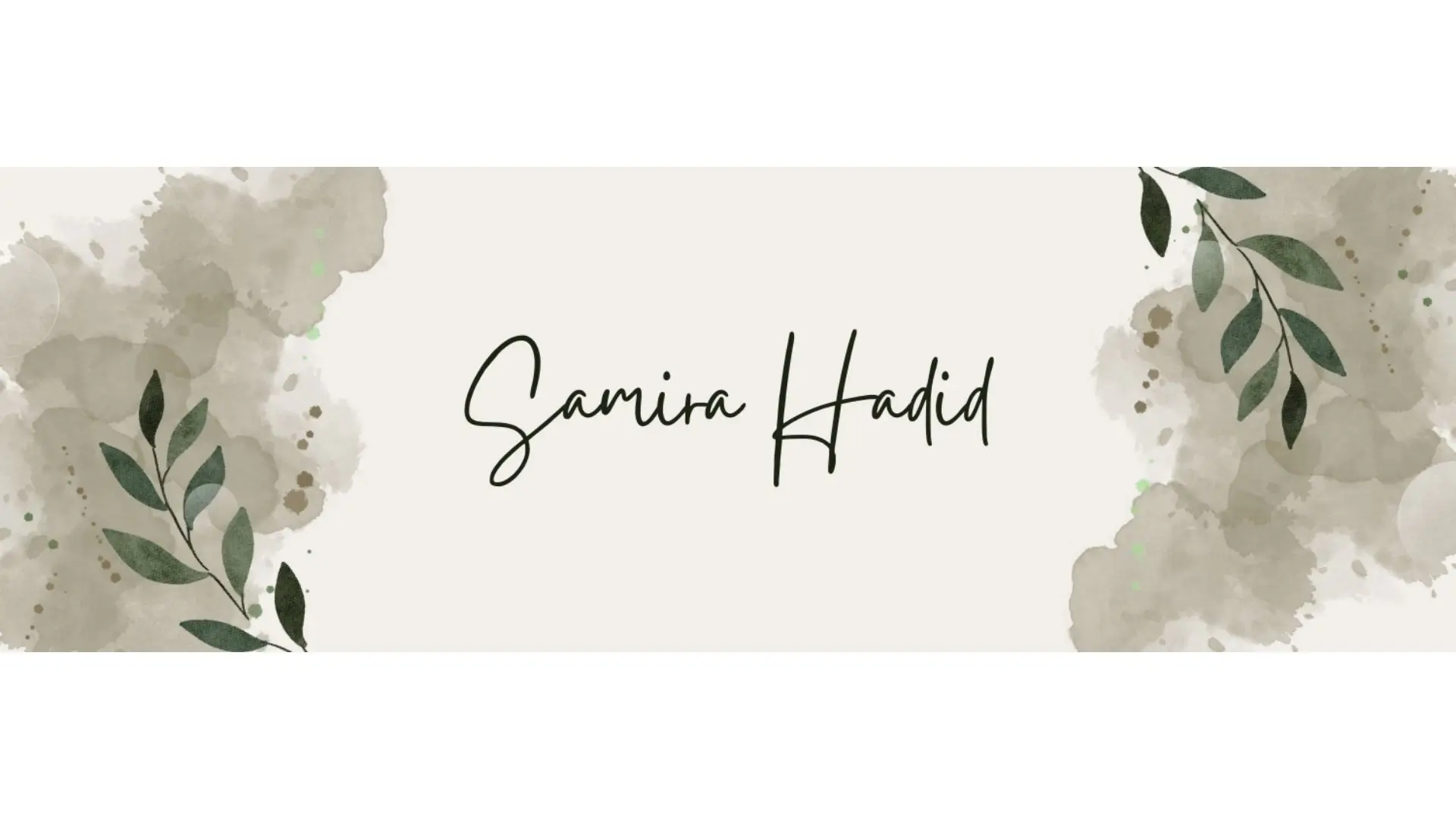 Elegant business card design featuring the name "Samira Hadid" in a modern font with a minimalist layout.