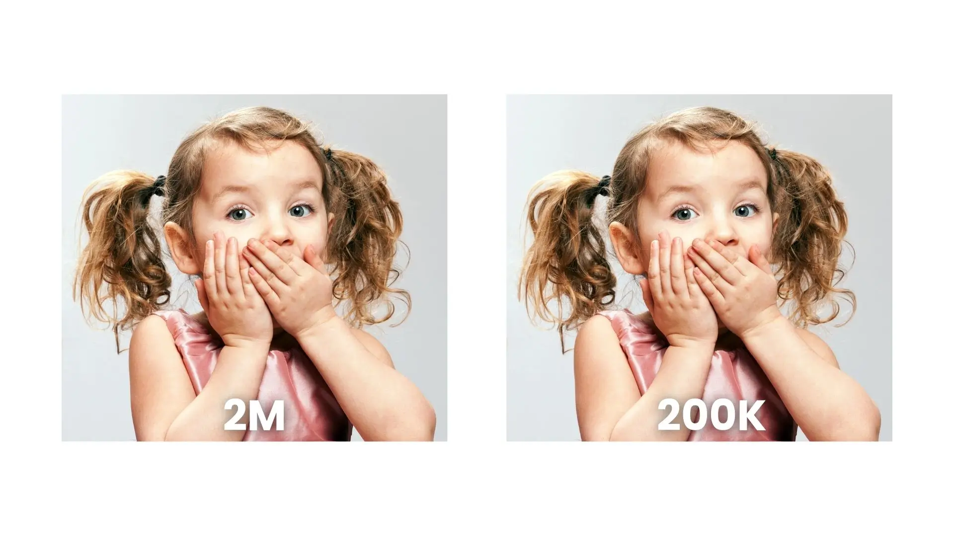 Two images of a young girl with her mouth open, expressing surprise and joy in different settings.