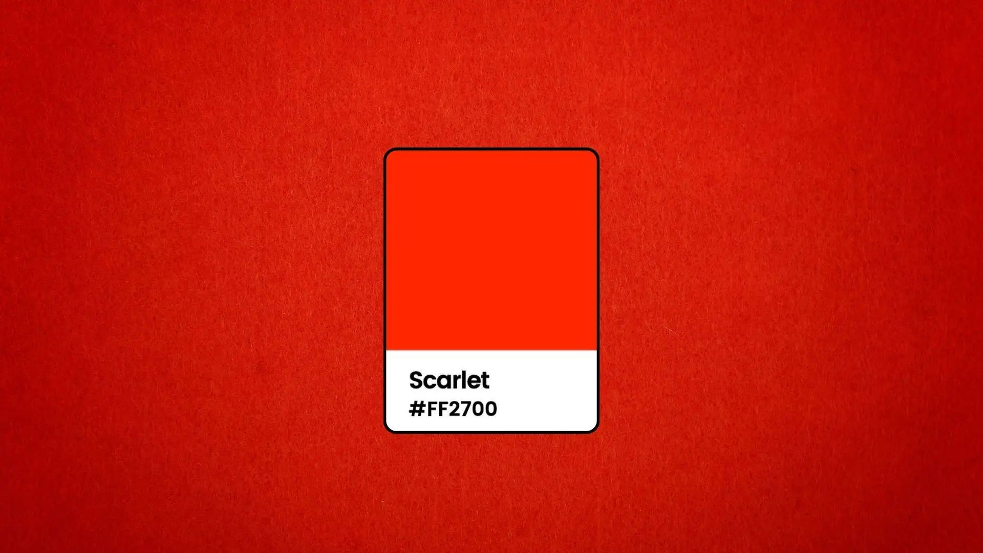 A vibrant red Pantone color featuring the word "Scarlet" prominently displayed on the surface.