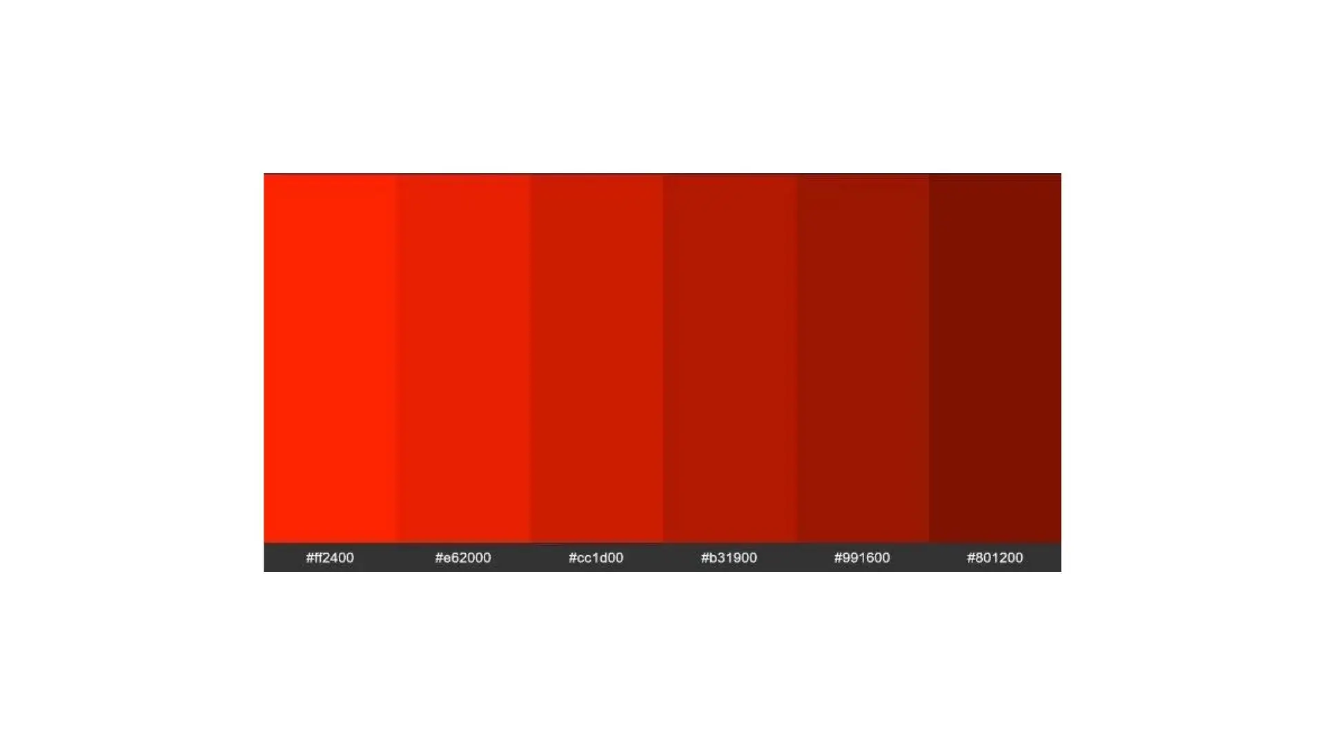 A vibrant red color palette displayed against a clean white background, showcasing various shades of red.