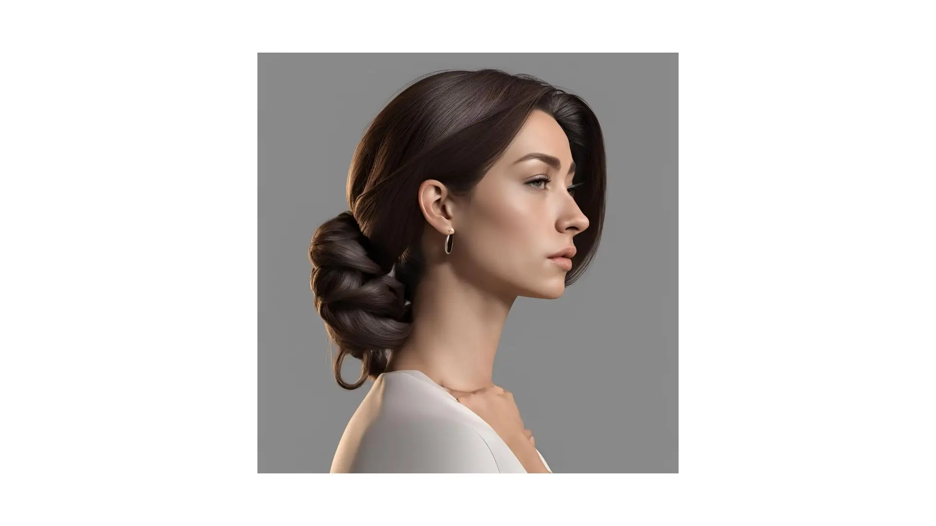 A woman with a bun hairstyle, showcasing elegance and simplicity in her appearance.