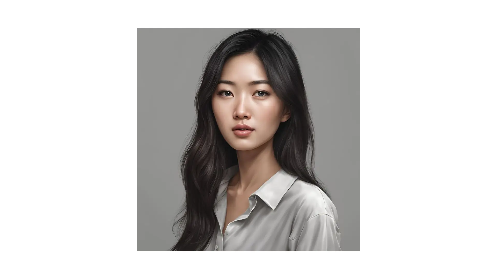 An Asian woman with long hair wearing a white shirt, smiling and looking confidently at the camera.