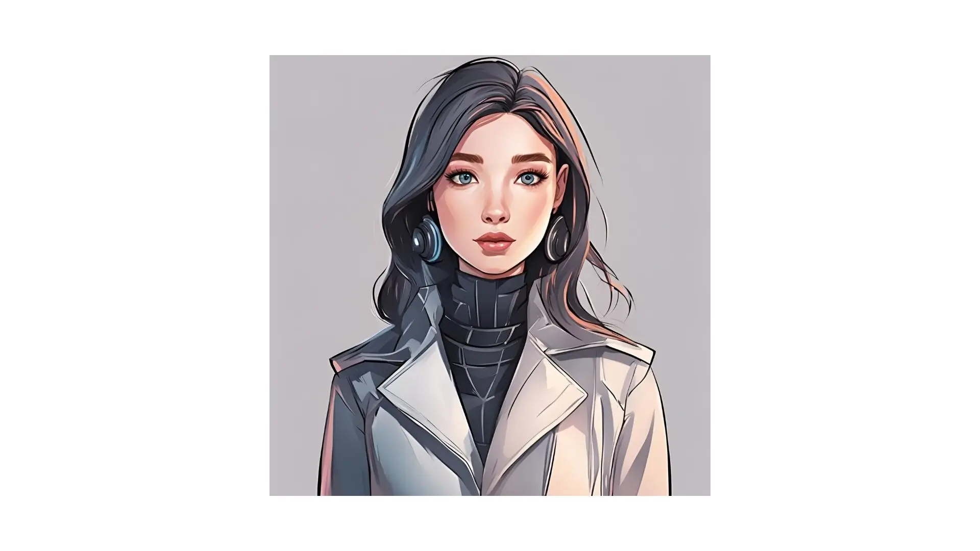 Digital drawing of a woman wearing a white coat, showcasing a modern and professional appearance.
