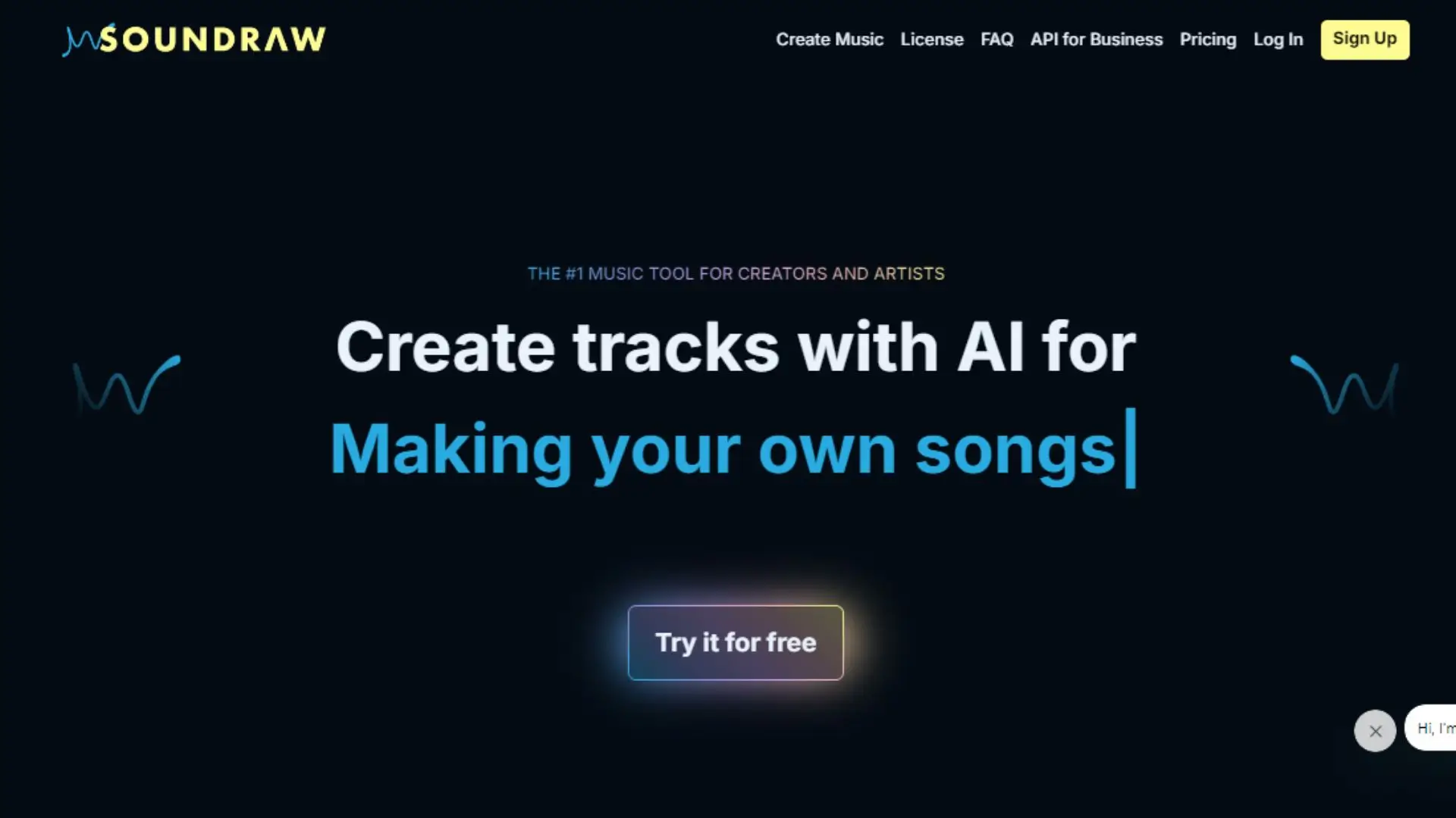 Website interface for Sounddraw, showcasing audio creation tools and features for users to explore and utilize.