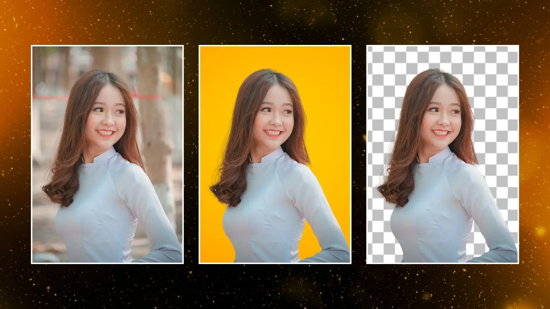 A collage of three images showcasing a woman, each with a distinct filter applied for varied visual effects.
