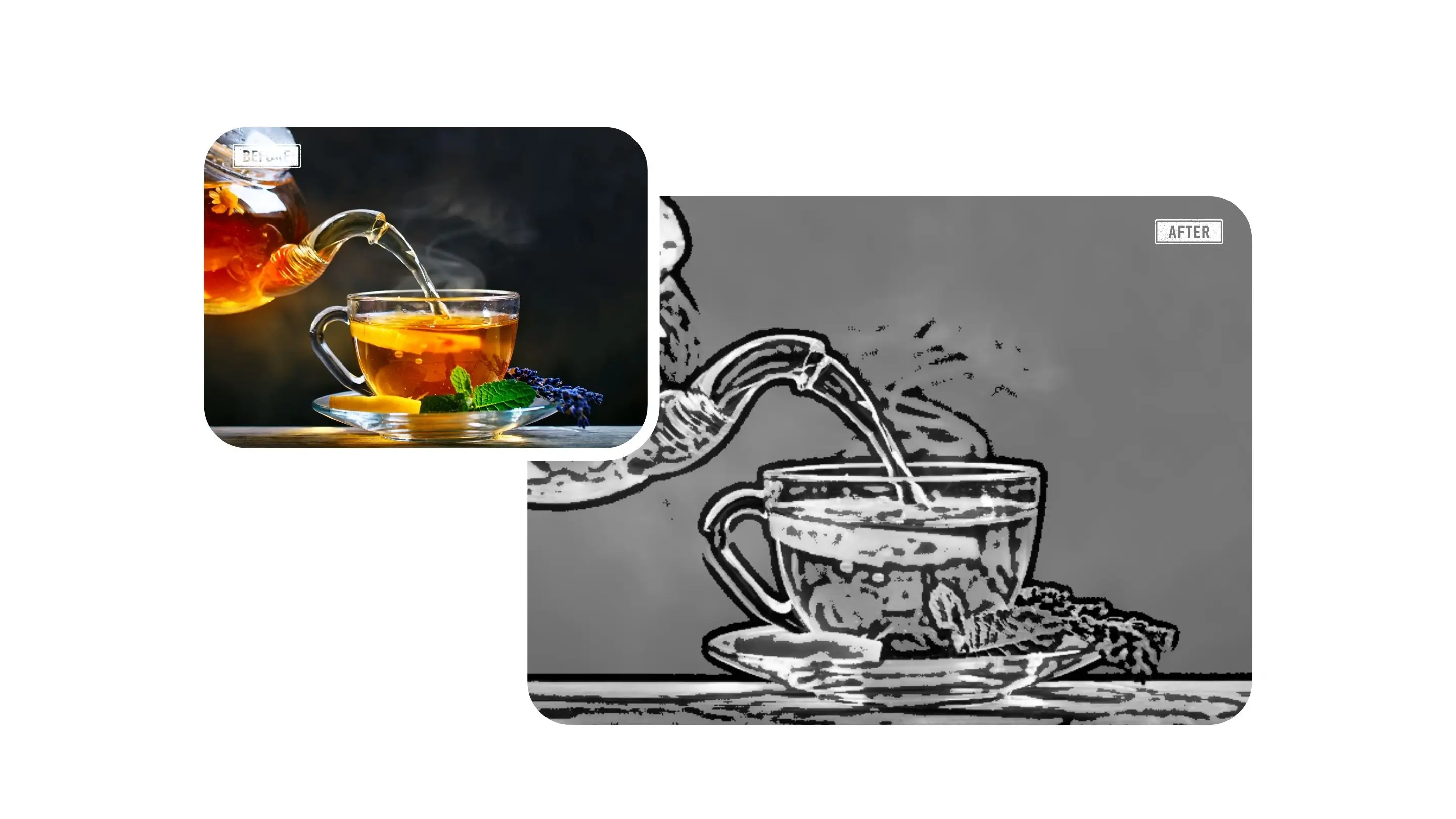 An illustration of a teapot and a cup of tea, capturing the essence of a warm and inviting tea experience.‍