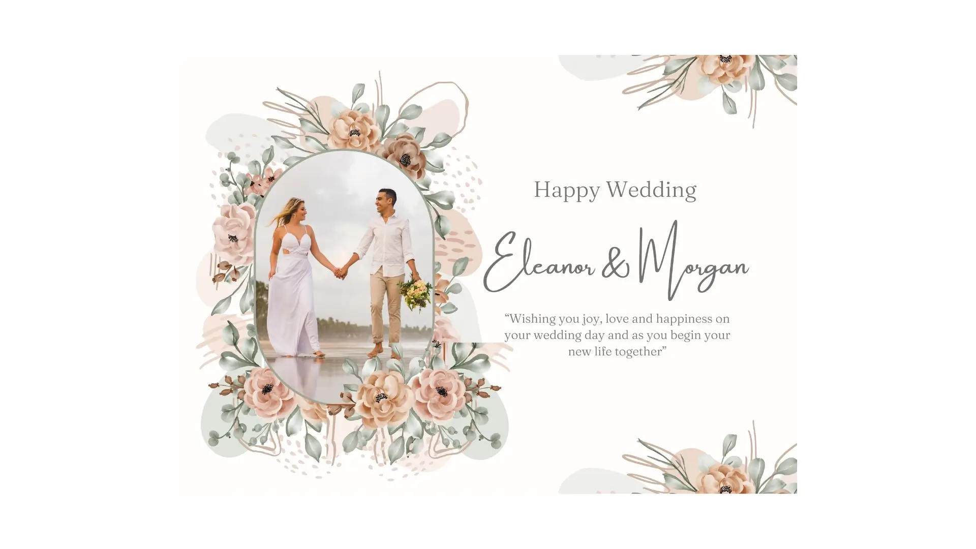 Elegant wedding card template featuring floral designs and customizable text for a personalized touch.