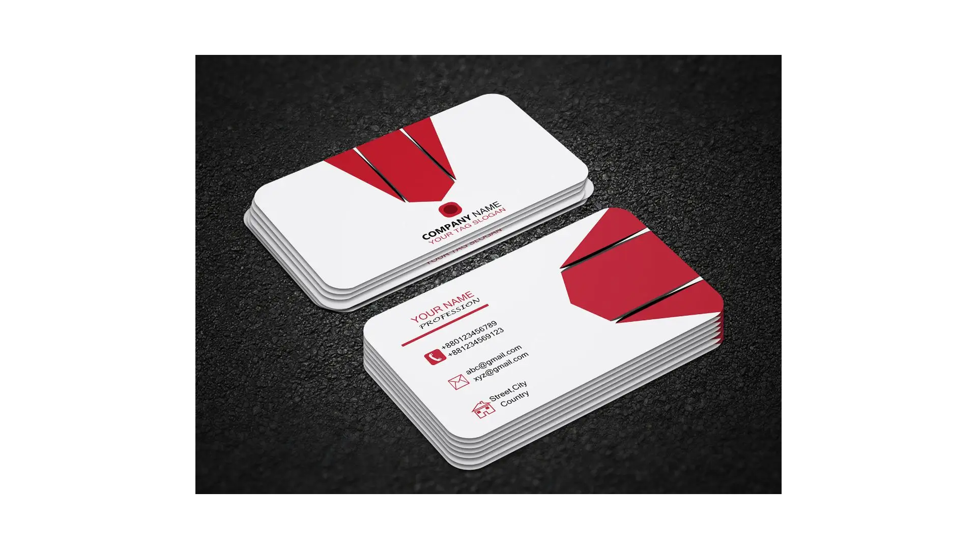 Business card featuring a striking red and white design, showcasing a professional and modern aesthetic.