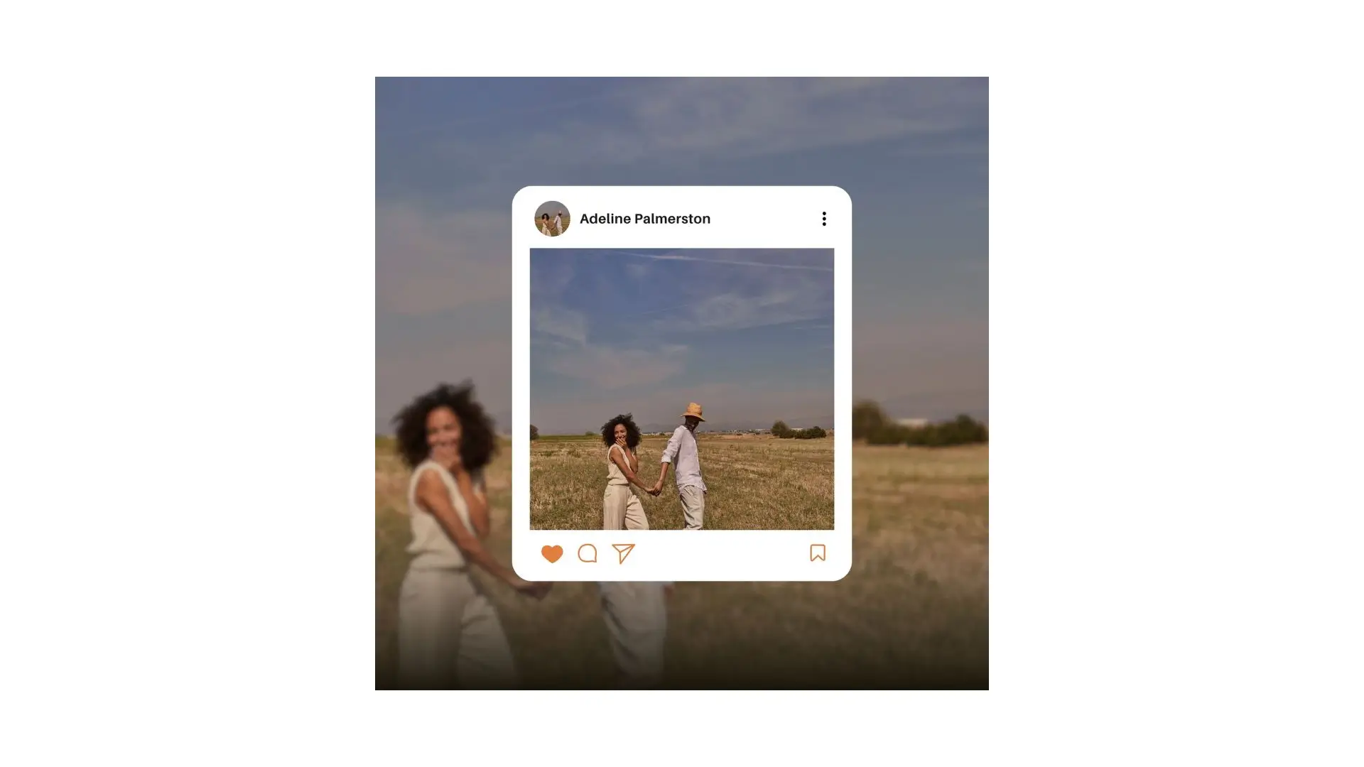 A couple strolls hand-in-hand through a vibrant field, capturing a moment for Instagram.