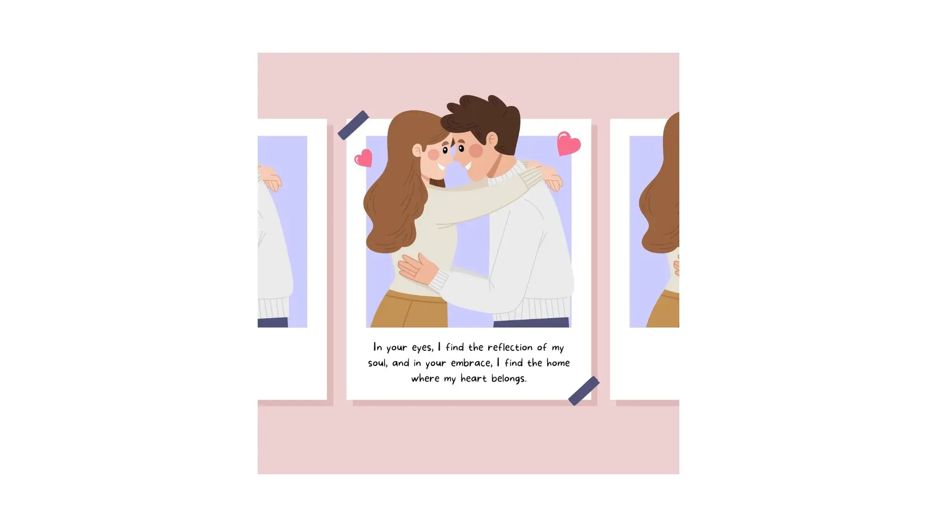Cartoon illustration of a couple sharing a romantic kiss, surrounded by hearts and a colorful background.