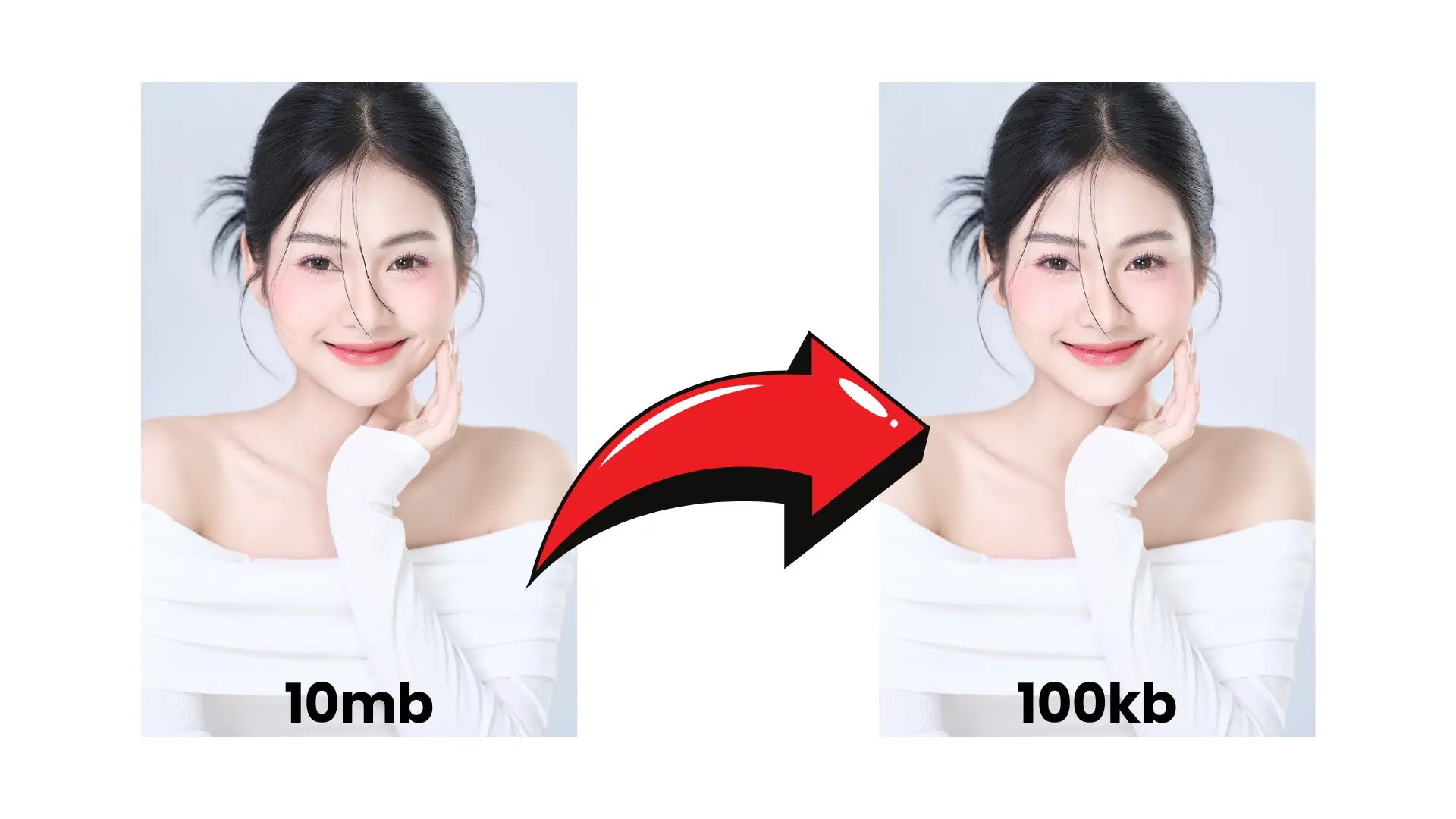 Two identical images of a woman side by side, showcasing the same pose and expression in both pictures.