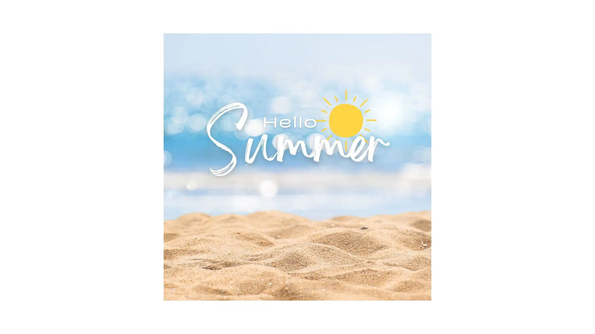 A vibrant summer beach card featuring sun, sand, and waves, evoking a sense of relaxation and fun in the sun.