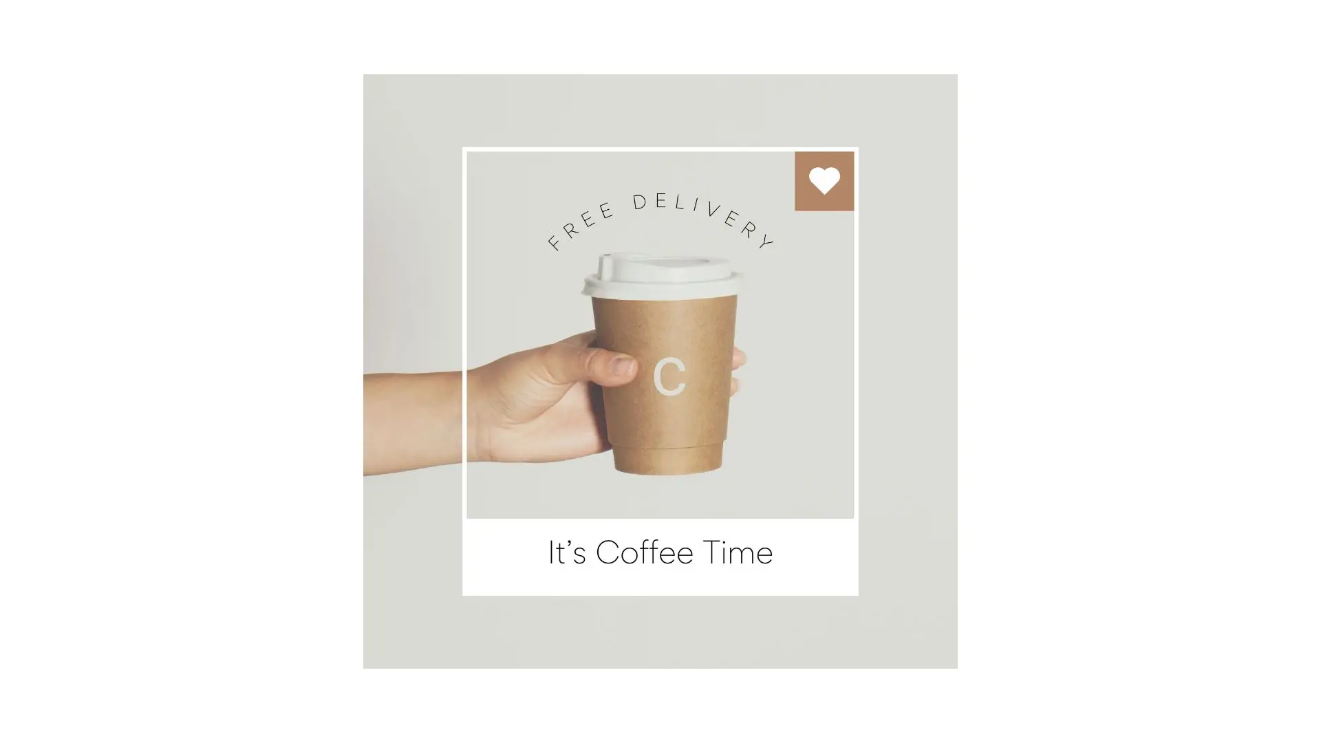 A hand holding a coffee cup featuring the text "k - coffee time" against a neutral background.