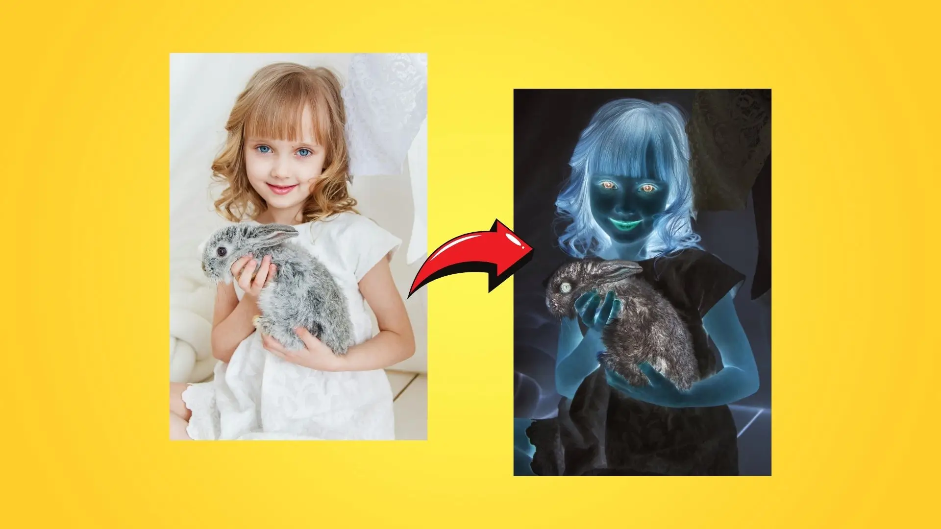 A girl with blue hair holds a rabbit, showcasing a moment of joy and connection with her pet.