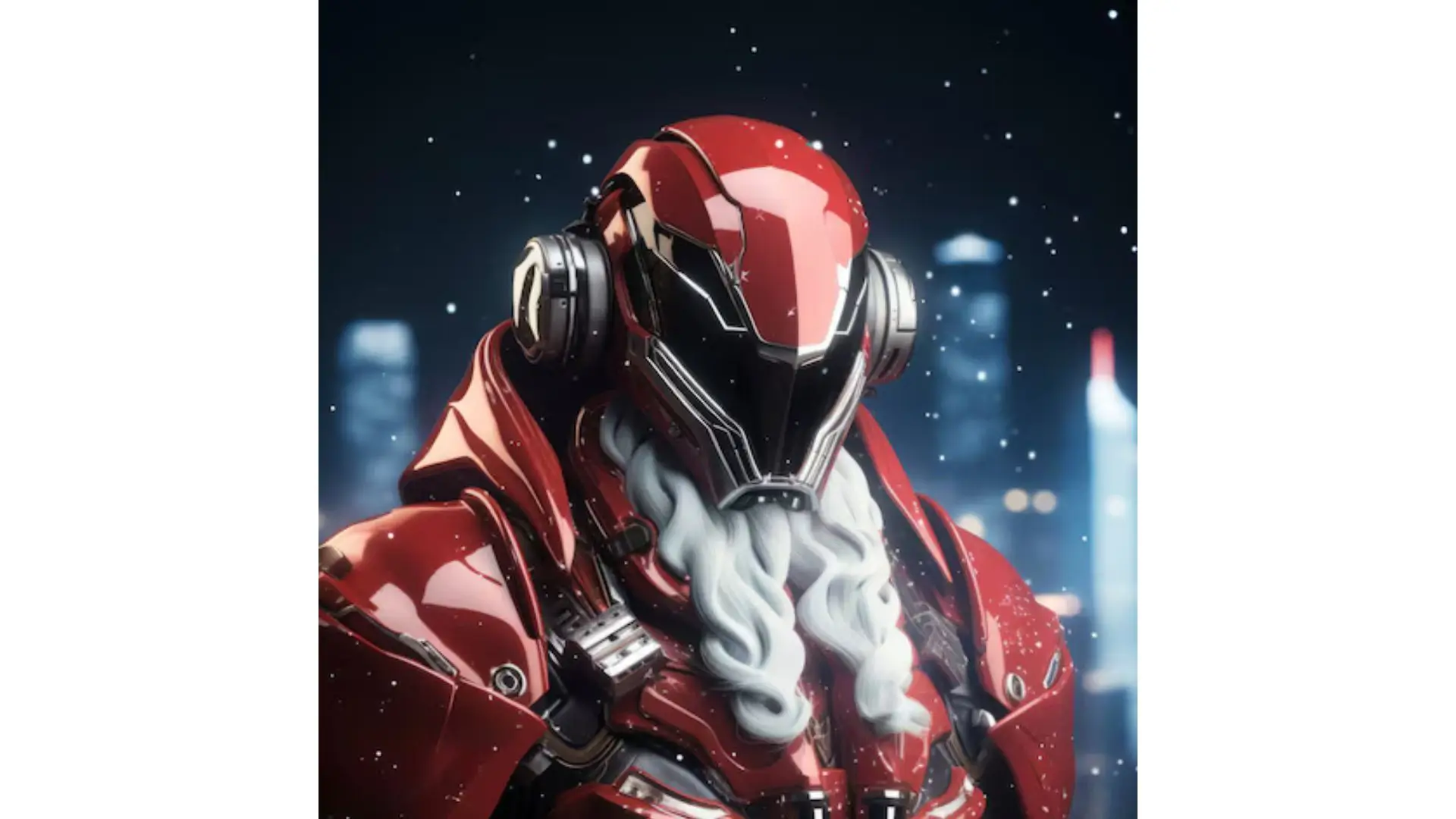 A red and white robot wearing headphones, showcasing a modern and playful design.