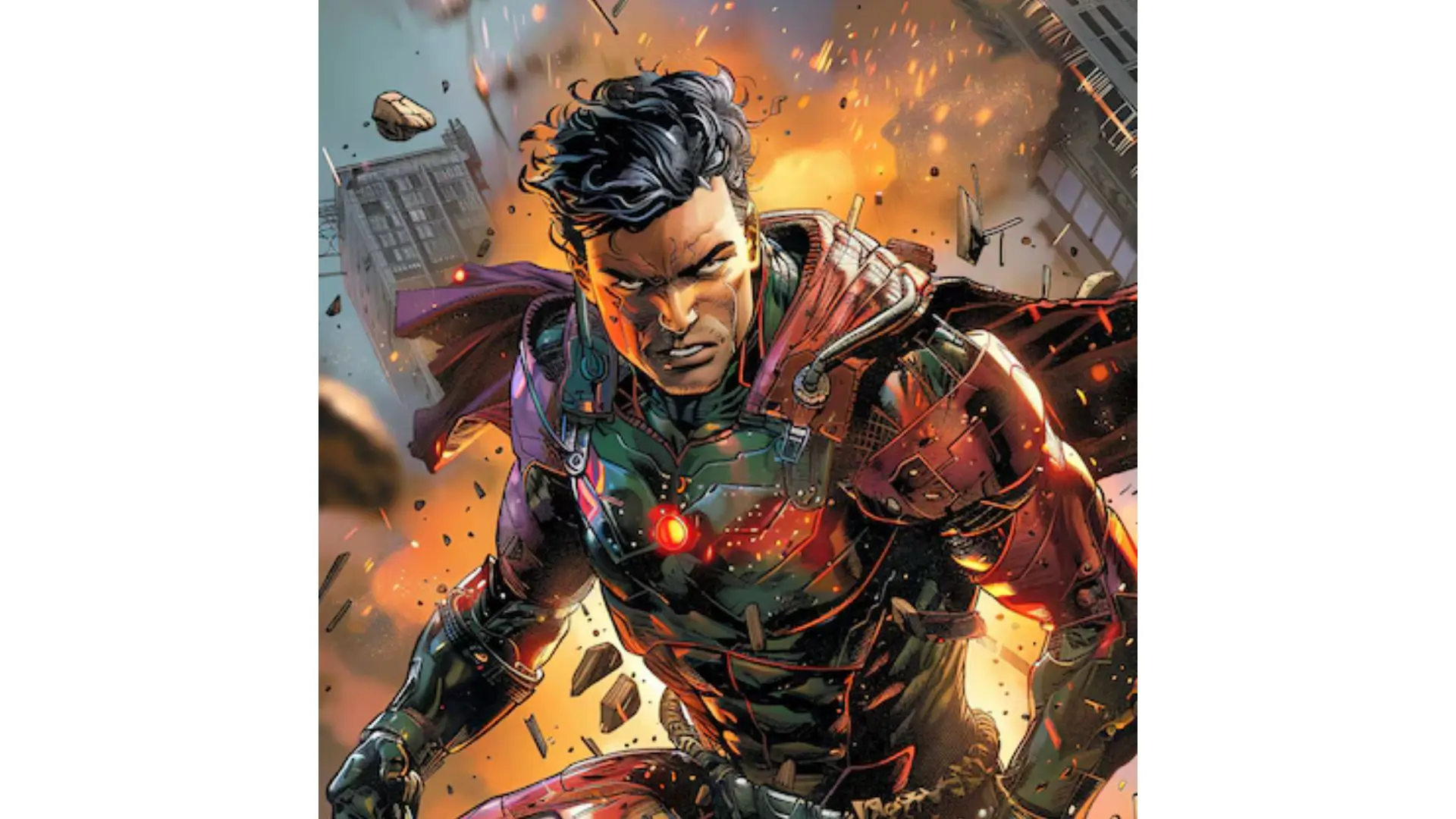The Justice League battles villains in an action-packed comic scene, showcasing teamwork and heroism.