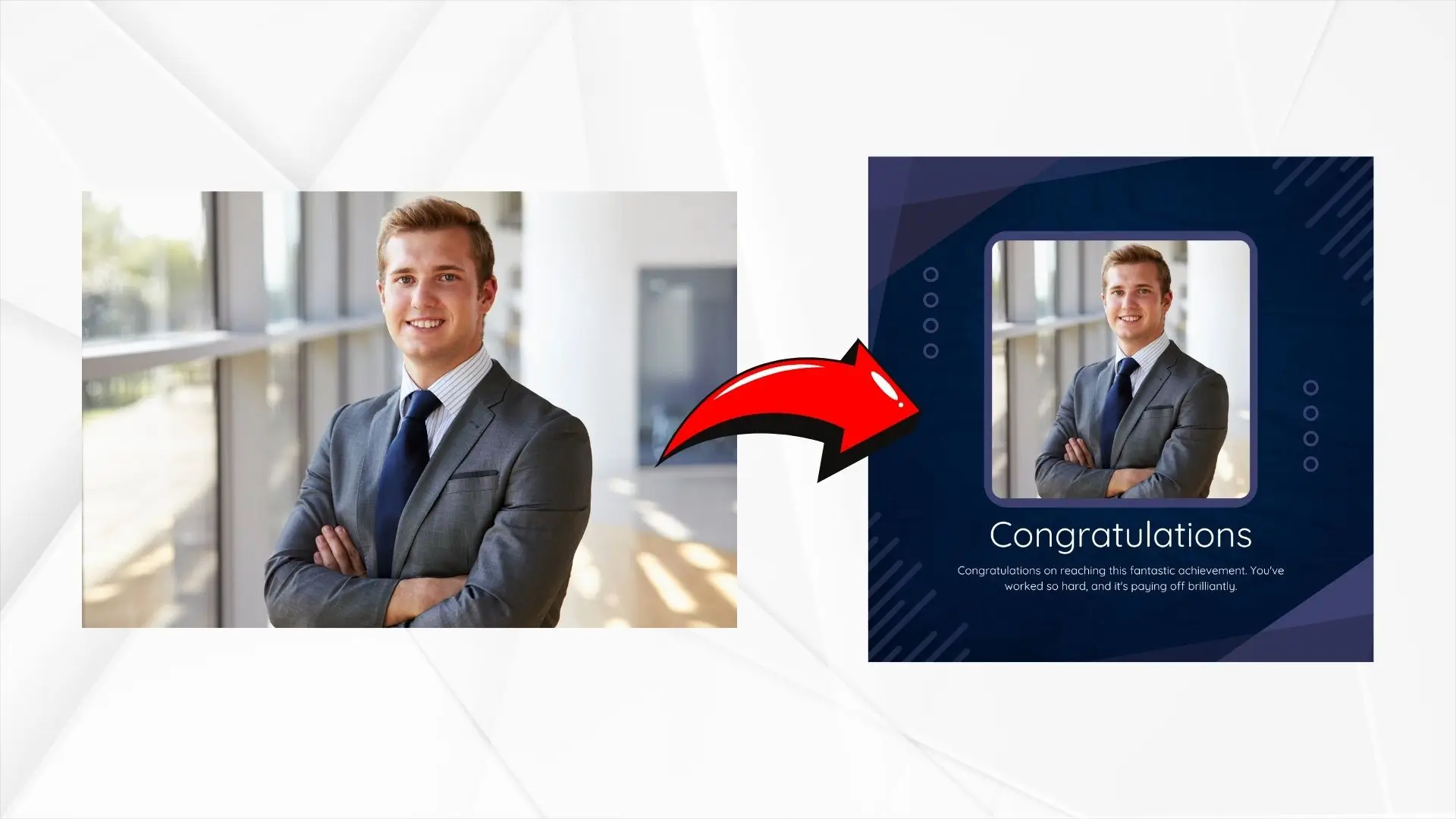 Business card template featuring a professional man in a suit, showcasing a polished and sophisticated design.