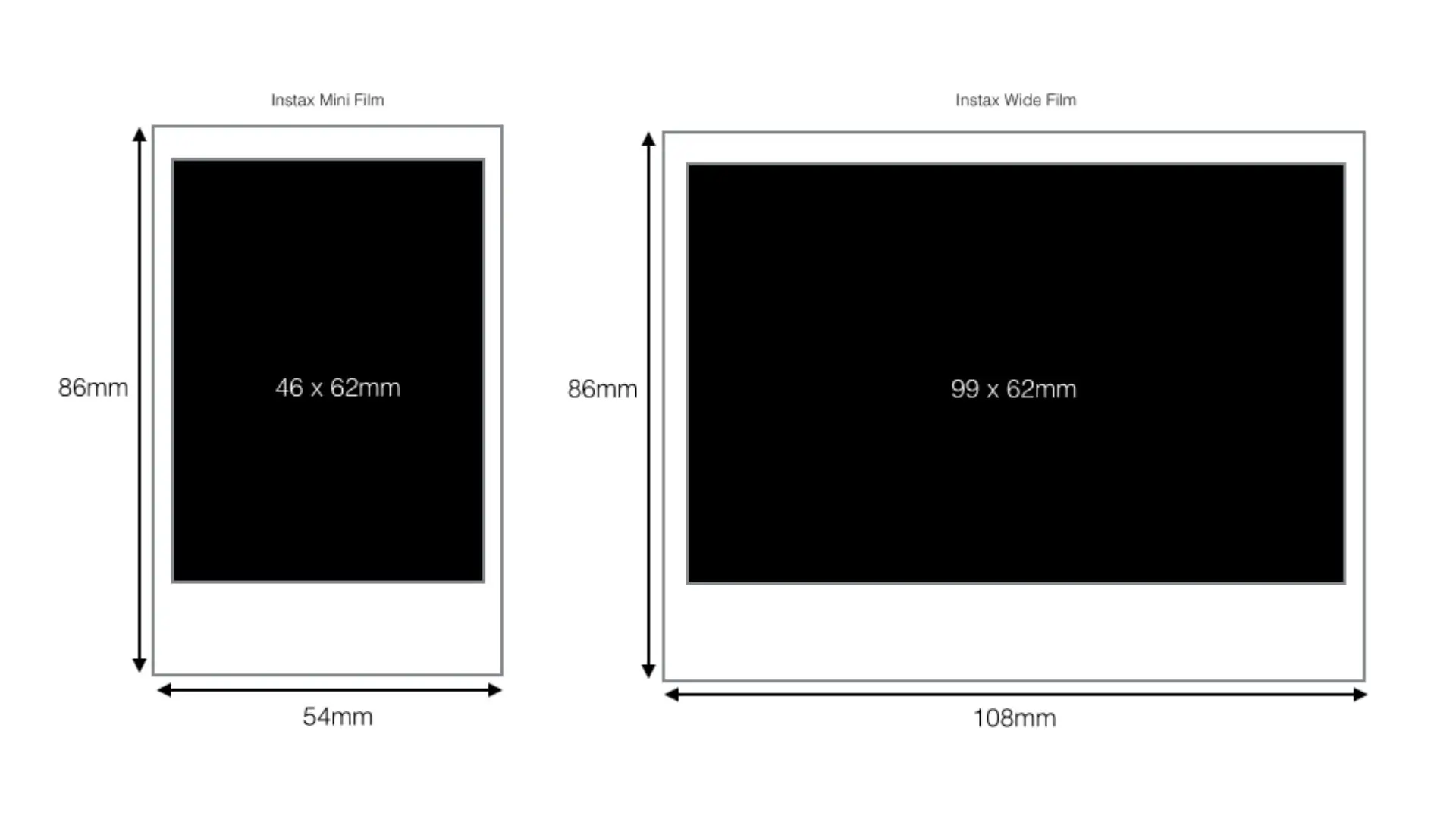 A Polaroid camera displayed with dimensions highlighted, showcasing its compact and portable design for instant photography.