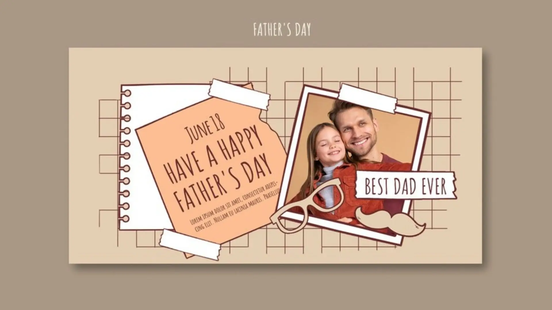 A customizable Father's Day card template featuring a heartfelt design for personal messages and creative touches.