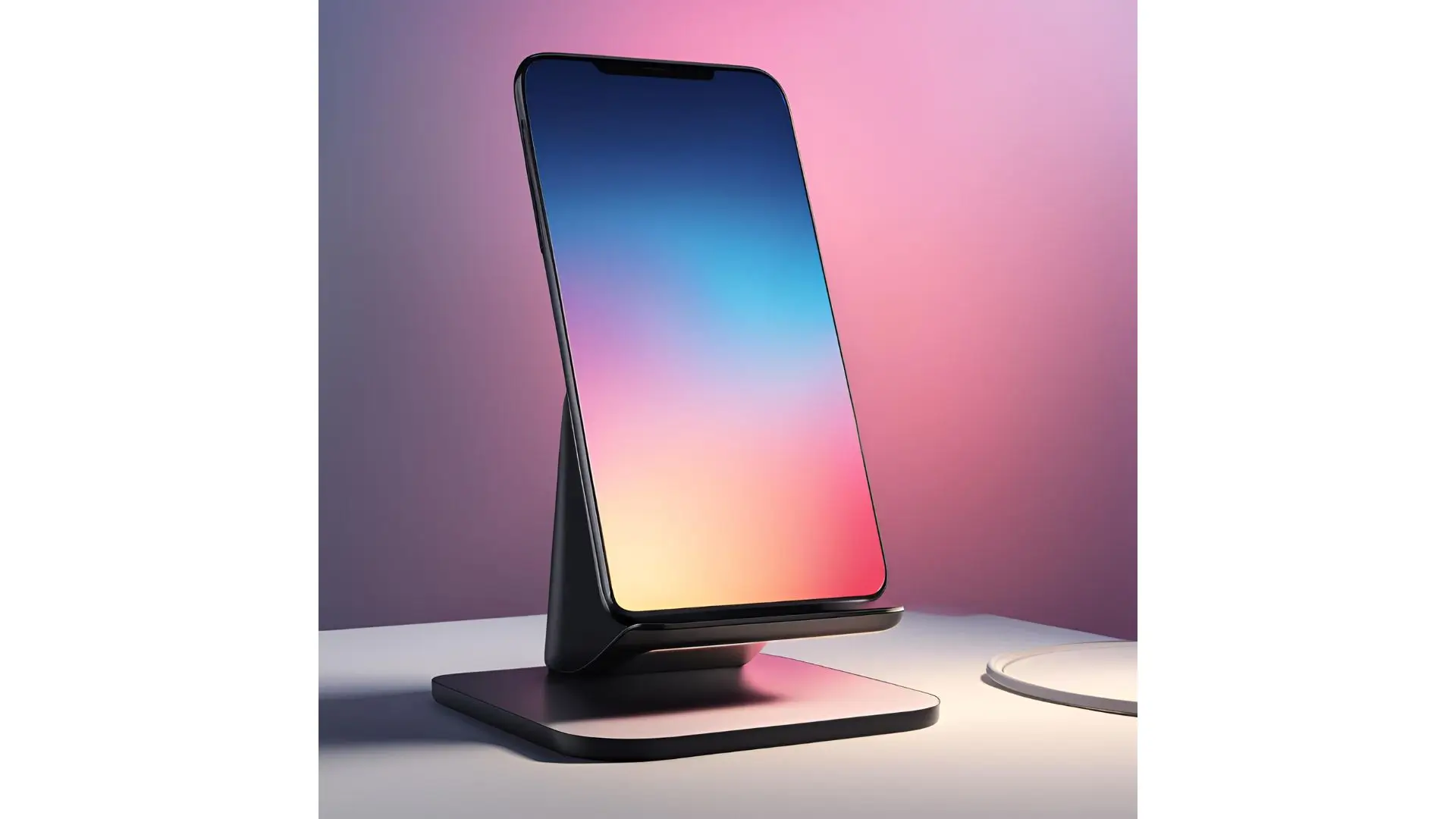 A sleek iPhone XS Max stand displaying the phone at an optimal viewing angle on a modern desk.