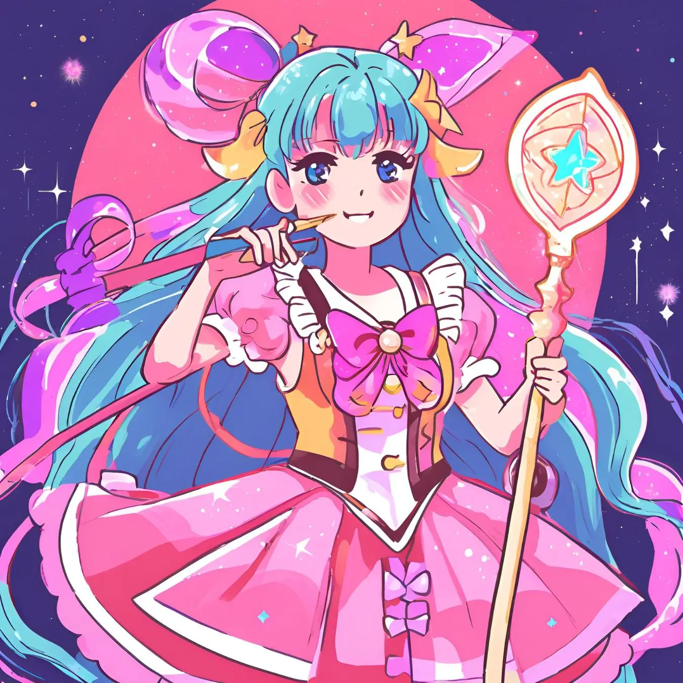 An anime girl holding a wand.