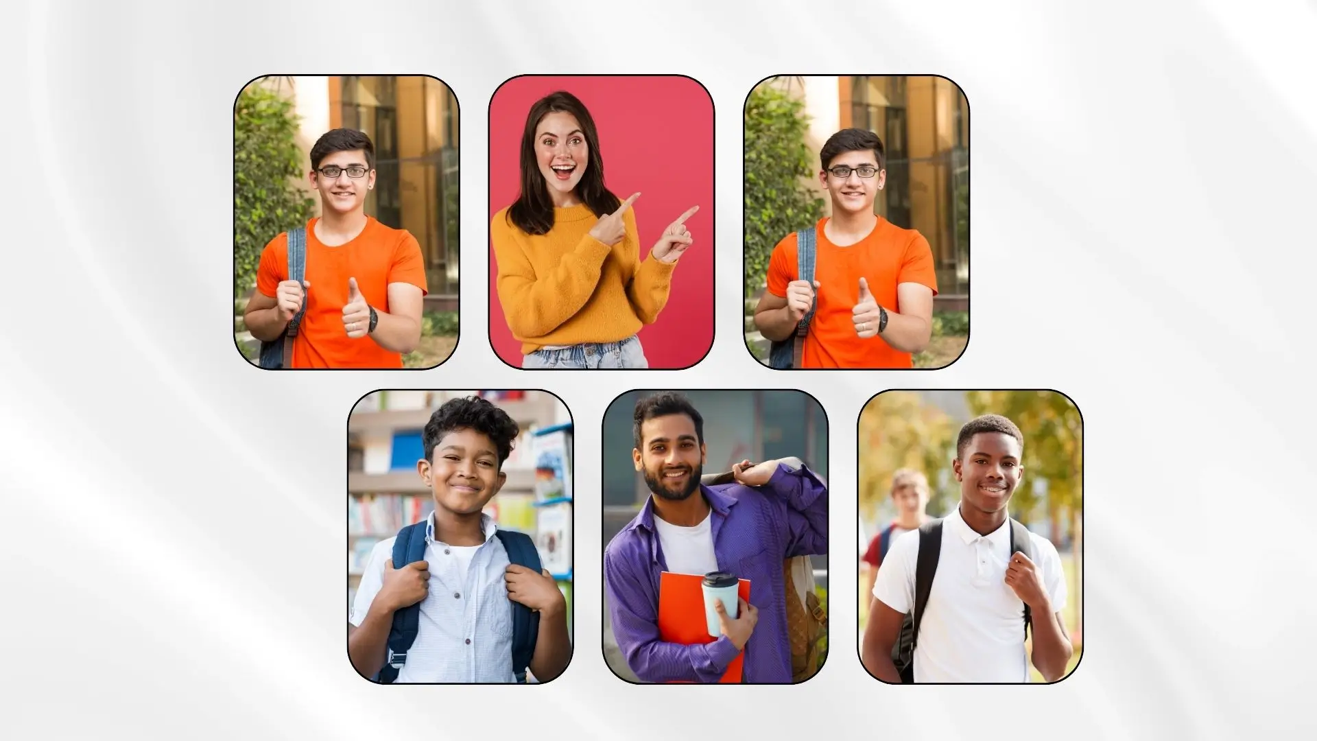 A collage featuring four individuals from diverse backgrounds, showcasing unity and cultural richness in their expressions.
