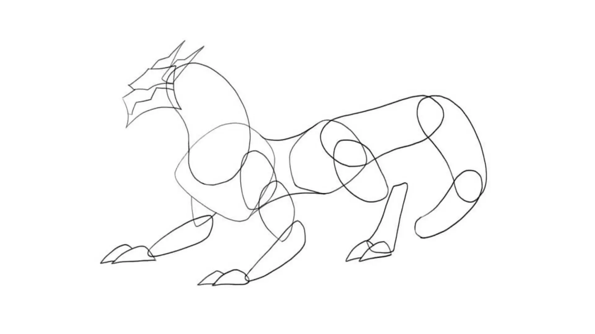 A simple illustration demonstrating the technique of drawing a dragon in a single continuous line.