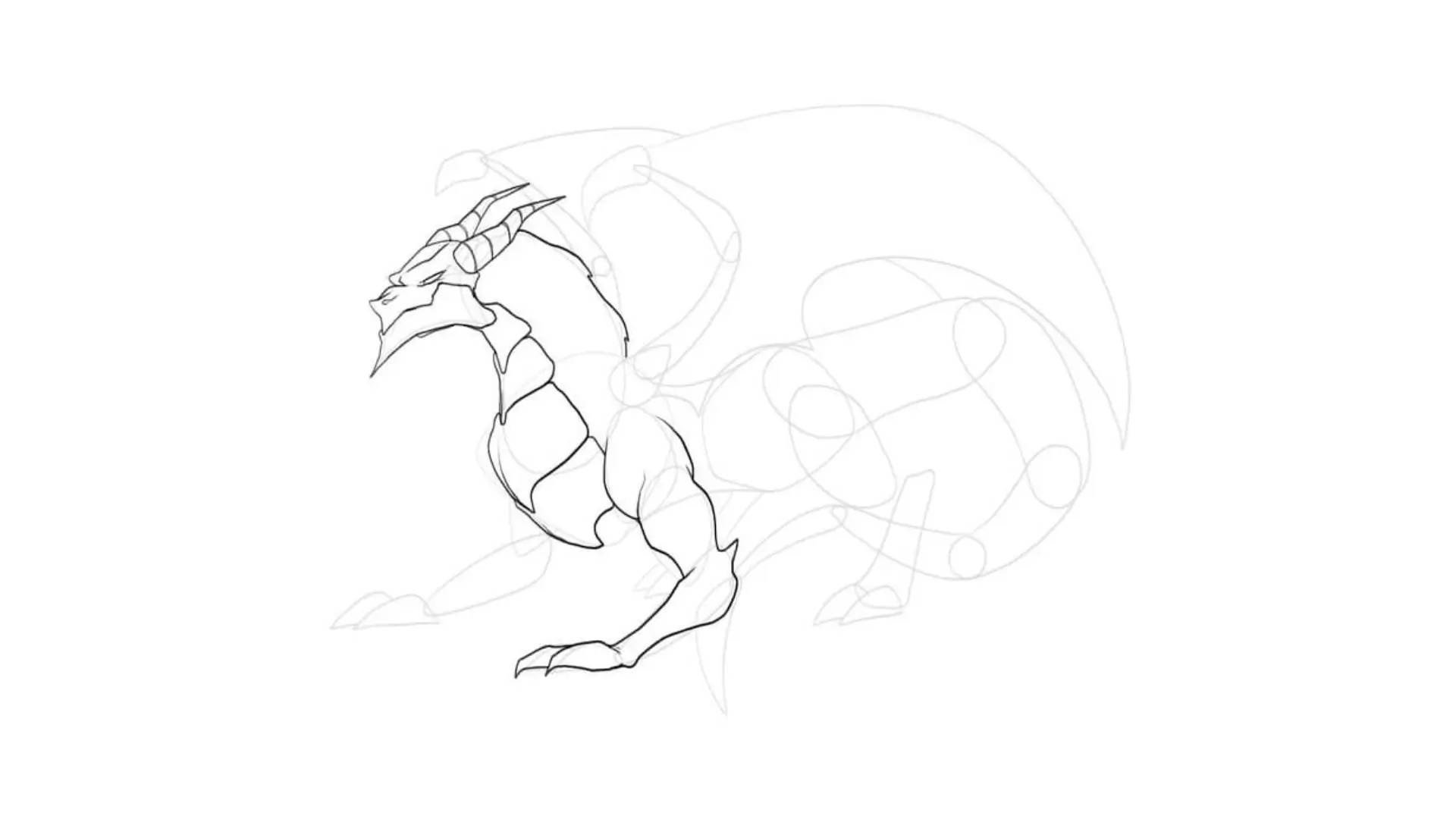 An instructional image that shows how to draw a dragon, providing clear steps for artists to achieve an accurate representation.
