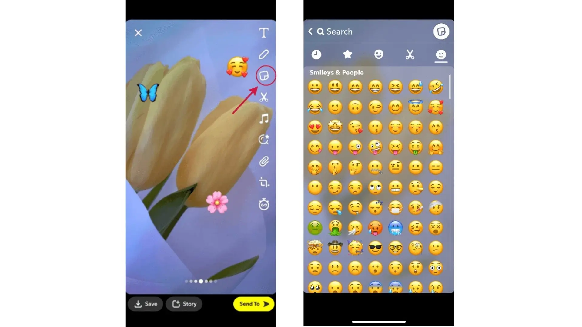 Dual screens featuring an emoji keyboard alongside the emoji button for quick emoji selection.