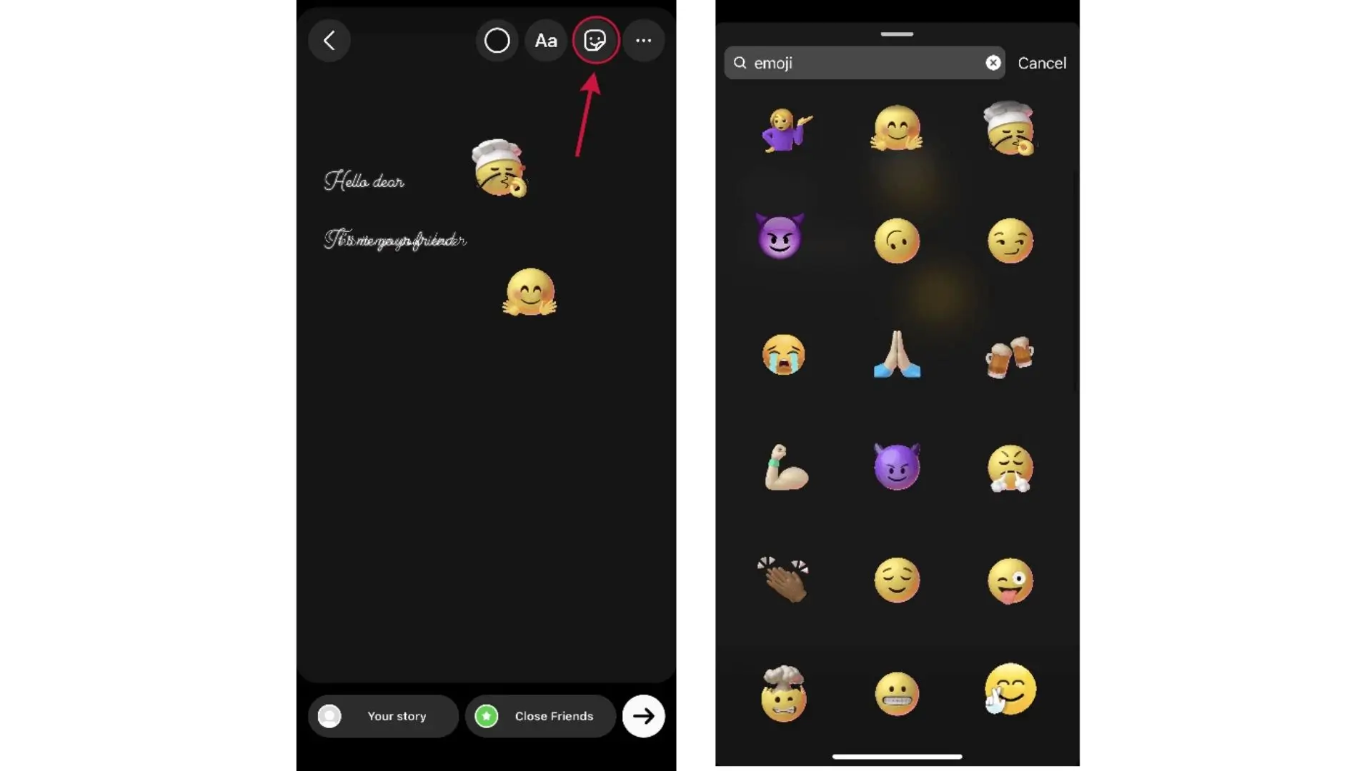 Two screens displaying various emotions with corresponding text, illustrating a range of feelings and expressions.