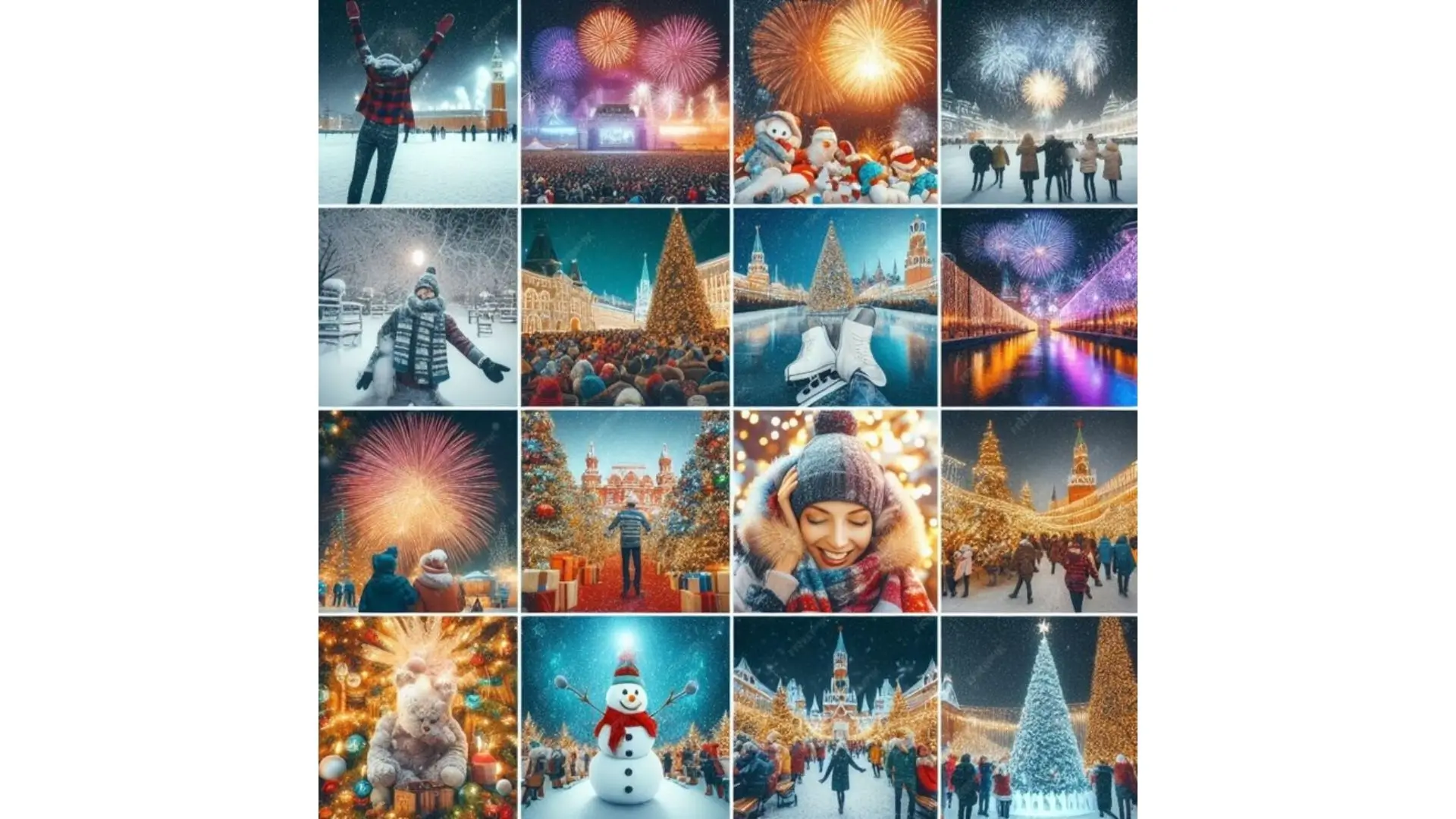 A vibrant collage featuring diverse people celebrating with colorful fireworks in the background.