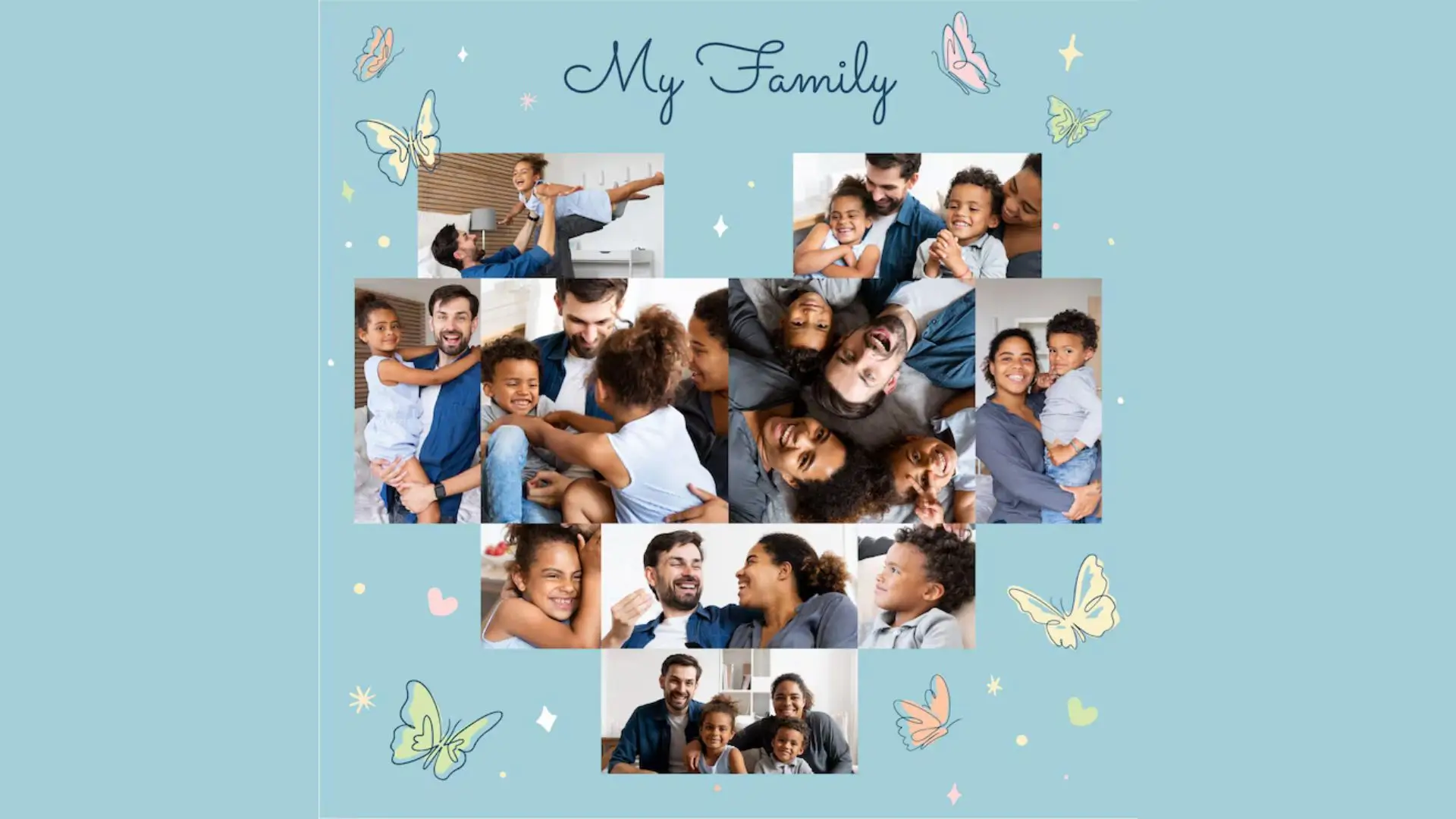 A vibrant family photo collage showcasing cherished moments and memories shared together over the years.