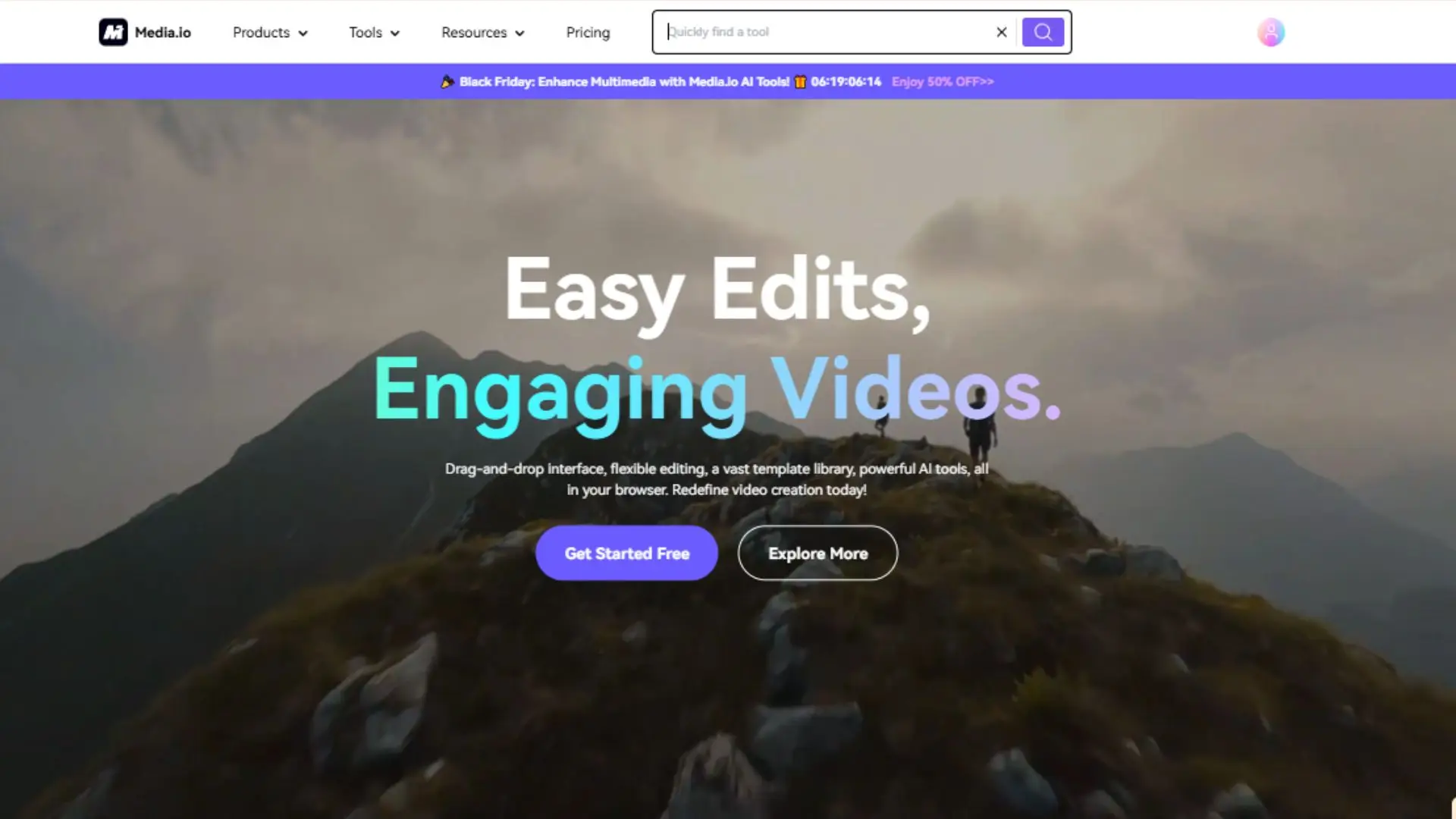 A user-friendly website interface showcasing tools for creating engaging videos and easy editing features.